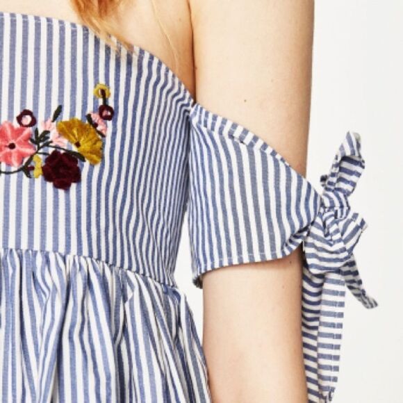 ✨TRAFALUC OFF SHOULDER STRIPED EMBROIDERY TOP✨ - Picture 6 of 8